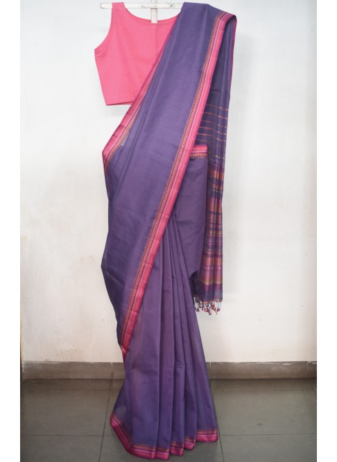 Purple, Handwoven Organic Cotton, Textured Weave , Jacquard, Work Wear Saree